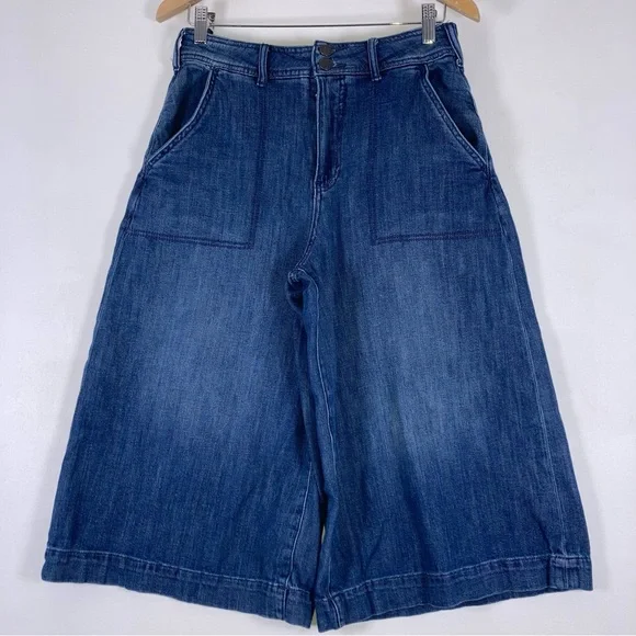 Pilcro Anthropologie Wide Leg Crop Culotte Jeans Sz 27 Denim High Rise Pockets - Picture 1 of 16